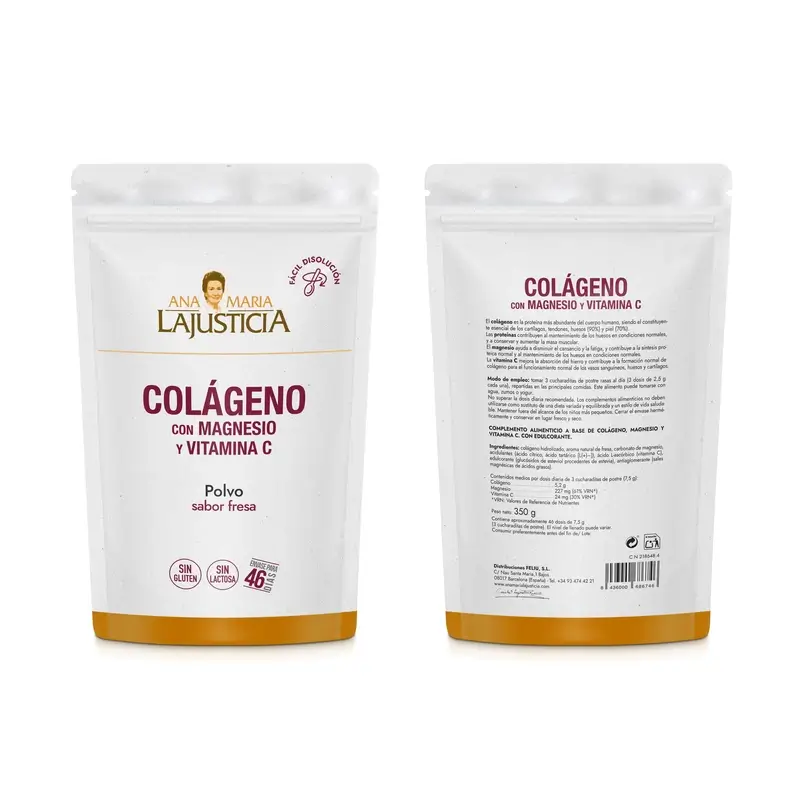Ana Maria Lajusticia Collagen With Magnesium + Vit.C Strawberry Flavour Powder Doypack, 350 grams - Image 3